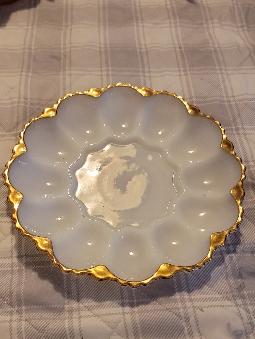Anchor Hocking White Serving Bowl with Gold Trim